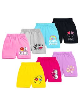 Kuchipoo - Multi-Color Girls Regular Fit Cotton Shorts (Pack of 7)