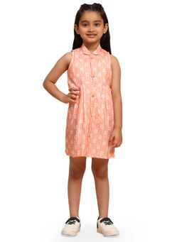 Funny Bones - Orange Linen Blend White Flower Print Dress