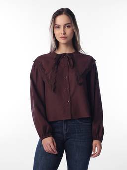 ONLY - Women's Dark Brown Cotton Blouse