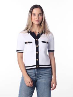 ONLY - Women's White Buttoned Knit Polo T-Shirt