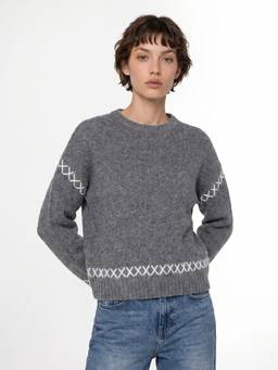 ONLY - Women's Cross Stitch Detail Pullover Sweater