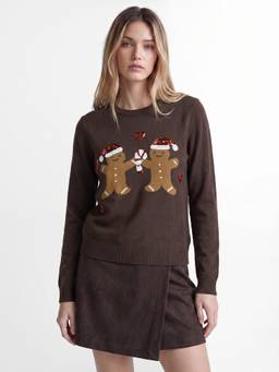 ONLY - Women's Gingerbread Sequin Detail Pullover Sweater