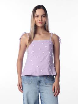 ONLY - Women's Lilac Floral Embroidered Top