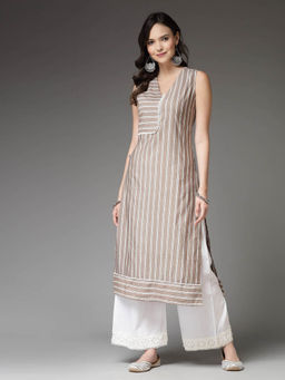 Stylum - Womens Woven Striped Cotton Blend Straight Kurta