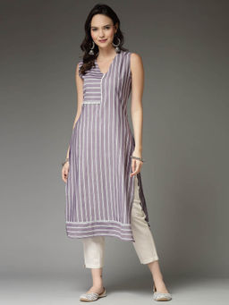 Stylum - Womens Woven Striped Cotton Blend Straight Kurta