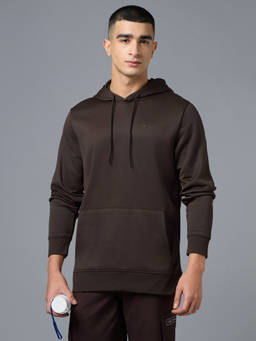 Technosport - Men Brown Solid Relaxed Fit Sports Hoodie
