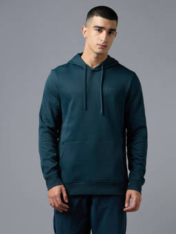 Technosport - Men Teal Solid Relaxed Fit Sports Hoodie