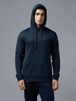 Technosport - Men Navy Blue Solid Relaxed Fit Sports Hoodie