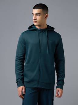 Technosport - Men Teal Solid Relaxed Fit Sports Zipper Hoodie
