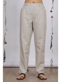 Tjori - Beige Straight Cotton Khadi Pant