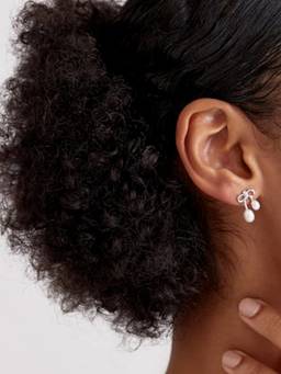 MISS JO - White 92.5 Sterling Silver Bow Pearl Drop Earrings