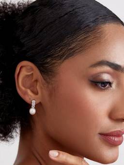 MISS JO - White 92.5 Sterling Silver Quilted Pearl Drop Earrings