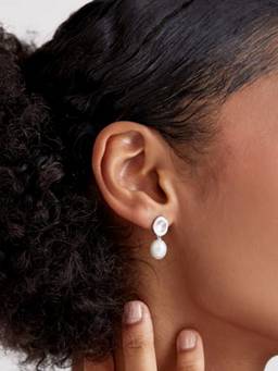 MISS JO - White 92.5 Sterling Silver Baroque Teardrop Pearl Earrings