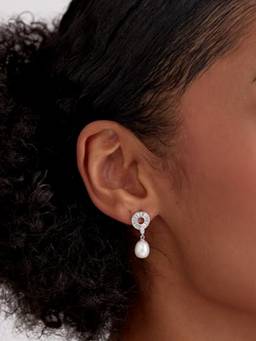 MISS JO - White 92.5 Sterling Silver Pearl Drop Earrings