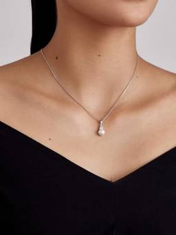 MISS JO - White 92.5 Sterling Silver Freshwater Pearl and Solitaire Pendant with Chain