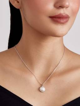 MISS JO - White 92.5 Sterling Silver Halo Pearl Pendant with Chain