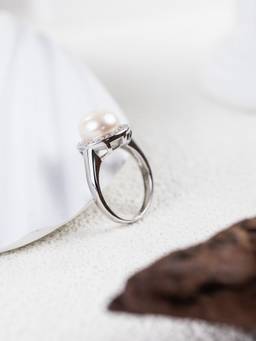 MISS JO - White 92.5 Sterling Silver Natural Pearl and Zircon Ring
