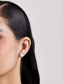 MISS JO - White 92.5 Sterling Silver Double Triangle Pearl Studs Earrings
