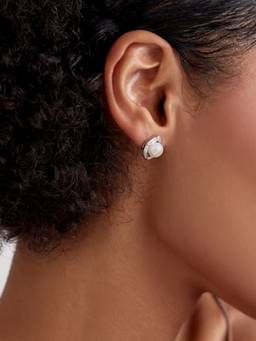 MISS JO - White 92.5 Sterling Silver Eye Of The Pearl Stud Earrings