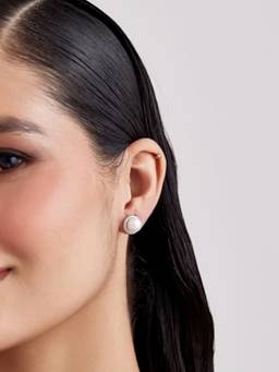 MISS JO - White 92.5 Sterling Silver Half Halo Pearl Studs Earrings