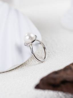 MISS JO - White 92.5 Sterling Silver Half Halo Pearl Ring