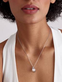 MISS JO - White 92.5 Sterling Silver Pearl and Baguette Pendant with Chain