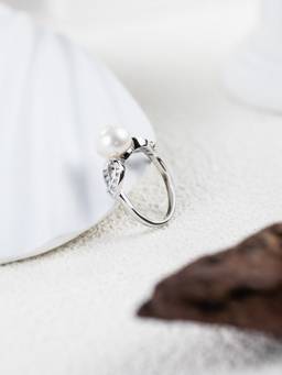 MISS JO - White 92.5 Sterling Silver Pure Pearl Ring with Pave Band