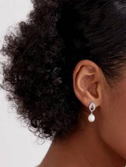 MISS JO - White 92.5 Sterling Silver Sparkling Teardrop Pearl Earrings