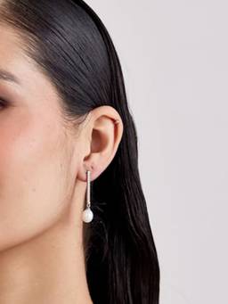 MISS JO - White 92.5 Sterling Silver Dangling Pearl Drop Earrings