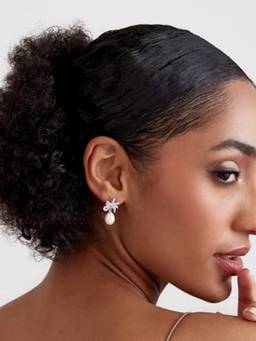 MISS JO - White 92.5 Sterling Silver Crystal Bow Pearl Drop Earrings