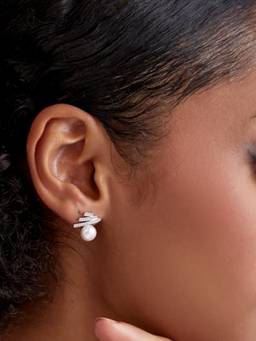 MISS JO - White 92.5 Sterling Silver Sparkling Rhodium Pearl Drop Earrings