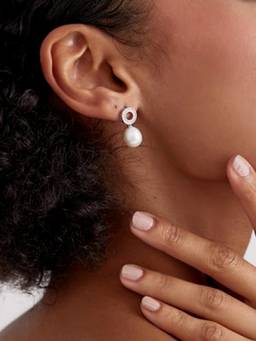 MISS JO - White 92.5 Sterling Silver Pave Setting Pearl Drop Earrings