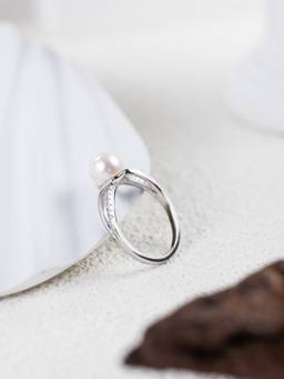 MISS JO - White 92.5 Sterling Silver Pure Pearl Ring with Pave Band