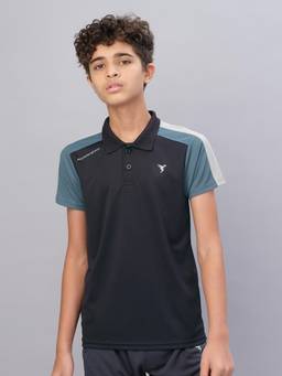 Technosport - Boys TECHNO COOL Colorblock Slim Fit Sports Polo T-shirt Black