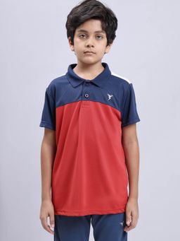 Technosport - Boys TECHNOCOOL+ Colorblock Slim Fit Sports Polo T-shirt Red