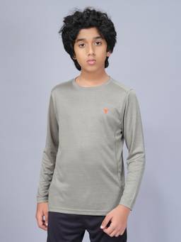 Technosport - Boys DOUBLE COOL Melange Slim Fit Round Neck Sports T-shirt Beige