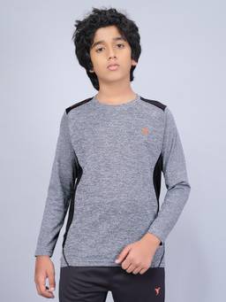Technosport - Boys DOUBLE COOL Melange Slim Fit Round Neck Sports T-shirt Grey