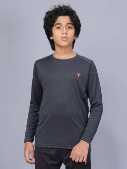 Technosport - Boys DOUBLE COOL Melange Slim Fit Round Neck Sports T-shirt Grey