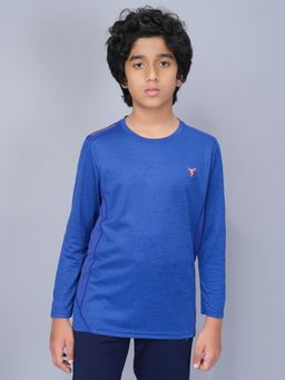 Technosport - Boys DOUBLE COOL Melange Slim Fit Round Neck Sports T-shirt Blue