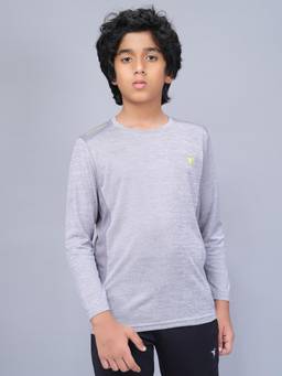 Technosport - Boys DOUBLE COOL Melange Slim Fit Round Neck Sports T-shirt Grey