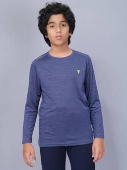 Technosport - Boys DOUBLE COOL Melange Slim Fit Round Neck Sports T-shirt Blue