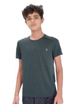 Technosport - Boys DOUBLE COOL Melange Slim Fit Round Neck Sports T-shirt Green
