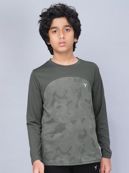 Technosport - Boys VENTMESH Jacquard Slim Fit Round Neck Sports T-shirt Olive