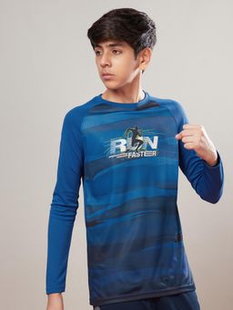 Technosport - Boys TECHNOCOOL+ Printed Slim Fit Round Neck Sports T-shirt Blue