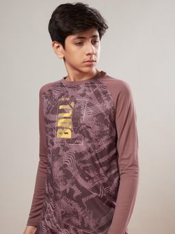 Technosport - Boys TECHNOCOOL+ Printed Slim Fit Round Neck Sports T-shirt Brown
