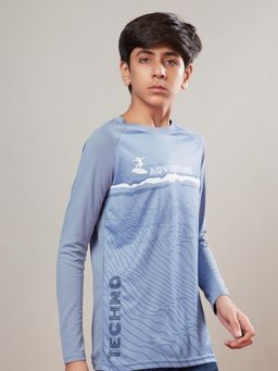 Technosport - Boys TECHNOCOOL+ Printed Slim Fit Round Neck Sports T-shirt Blue