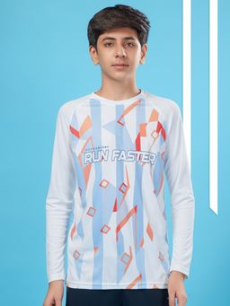 Technosport - Boys TECHNOCOOL+ Printed Slim Fit Round Neck Sports T-shirt White