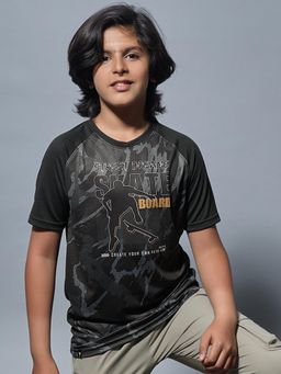 Technosport - Boys TECHNOLITE Printed Slim Fit Round Neck Sports T-shirt Black