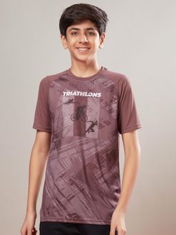 Technosport - Boys TECHNOLITE Printed Slim Fit Round Neck Sports T-shirt Purple