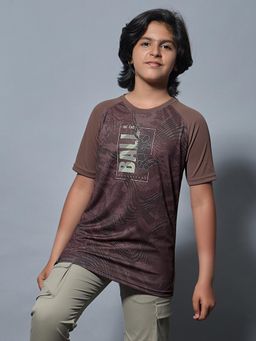Technosport - Boys TECHNOLITE Printed Slim Fit Round Neck Sports T-shirt Taupe